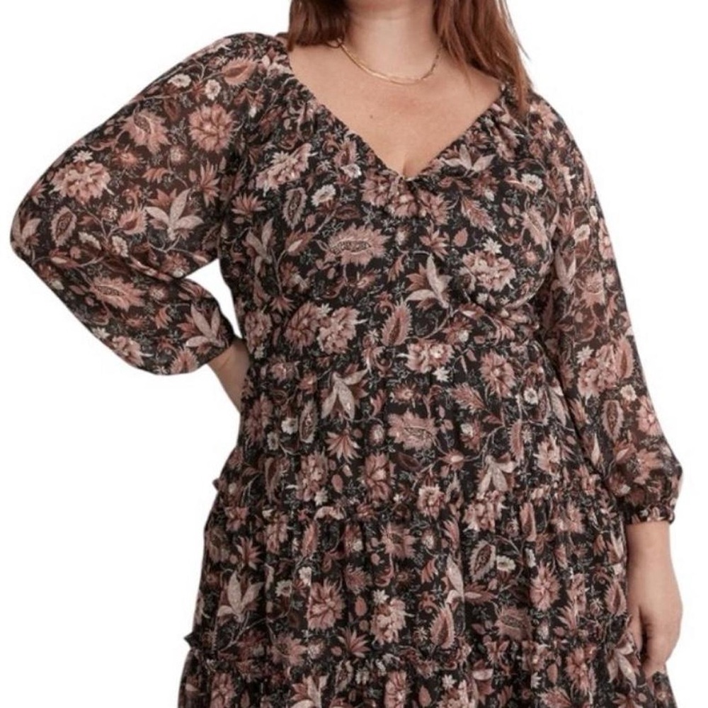 NWT Madewell Black and Pink Floral Long Sleeve Dress 18W